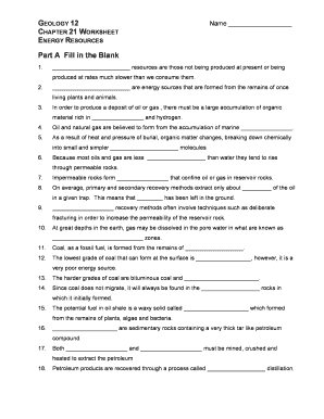 Geology 12 Energy Resources Worksheet