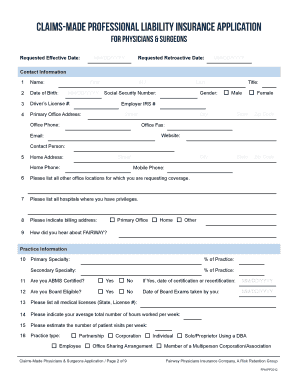 Claims-Made Professional Liability Insurance Application for Physicians