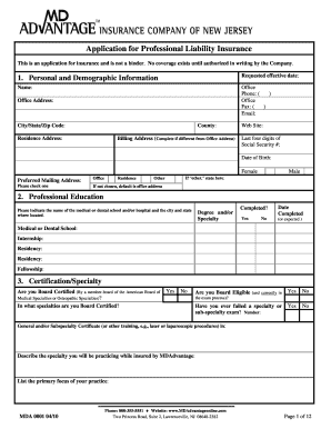 Professional Liability Insurance Application