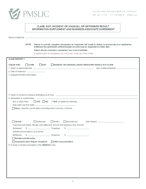 PMSLIC Claim and Business Associate Agreement
