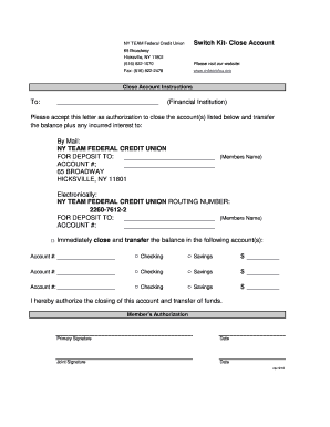 NY Team Federal Credit Union Account Closure Letter