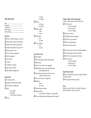 Pre-Trip Vehicle Inspection Form