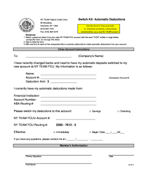 NY TEAM FCU Switch Kit for Automatic Deductions