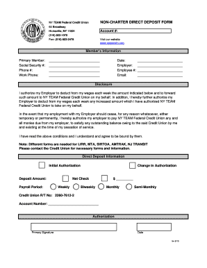 NON-CHARTER DIRECT DEPOSIT FORM - nyteamfcu
