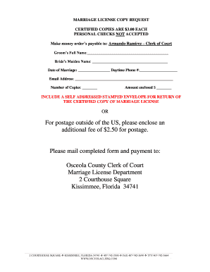 Marriage License Copy Request