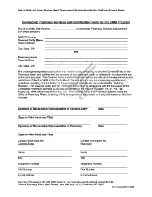 Contracted Pharmacy Services Self-Certification Form for the 340B Program