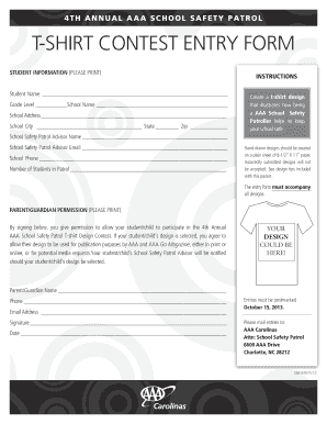 4th Annual AAA School Safety Patrol T-Shirt Contest Entry Form