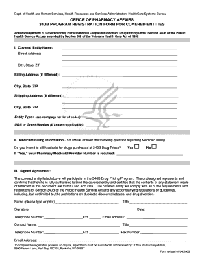 340B Program Registration Form for Covered Entities