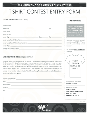 AAA School Safety Patrol T-Shirt Contest Entry Form