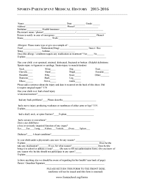 Sports Participant Medical History Form