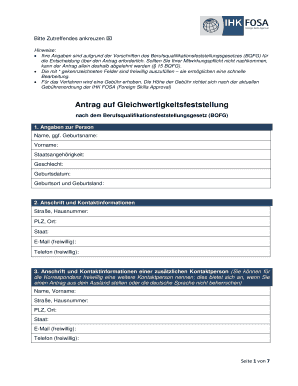 Antrag auf Gleichwertigkeitsfeststellung nach dem Berufsqualifikationsfeststellungsgesetz (BQFG)