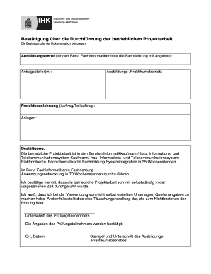 Bestätigung über die Durchführung der betrieblichen Projektarbeit