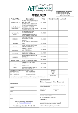 Home Health Care Order Form