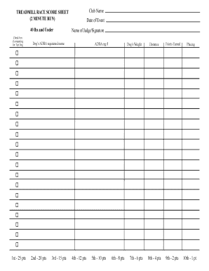 Treadmill Race Score Sheet