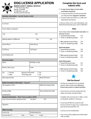 Marin County Dog License Application
