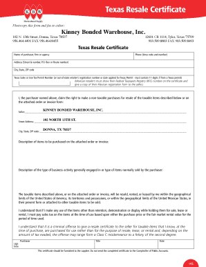 Texas Resale Certificate