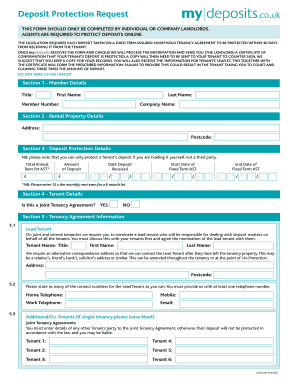 UK Tenancy Deposit Protection Request Form