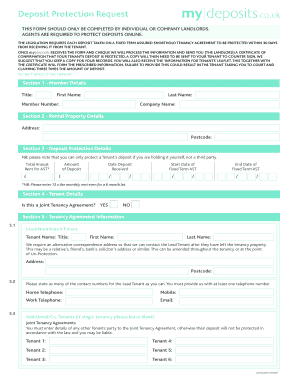 UK Landlord Deposit Protection Request Form