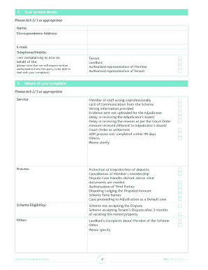 my|deposits Service Complaint Form