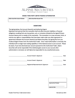 Disable Third Party Trading Authorization Form
