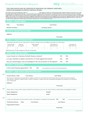 UK Tenancy Deposit Protection Request Form