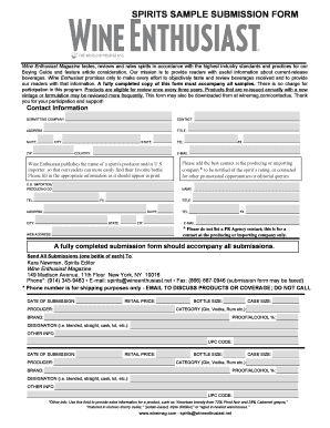 Spirits Sample Submission Form