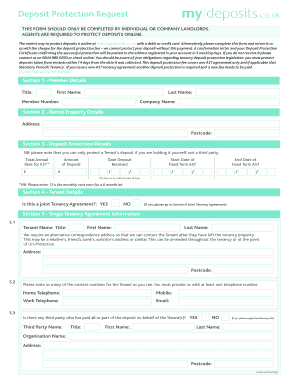 UK Tenancy Deposit Protection Request Form