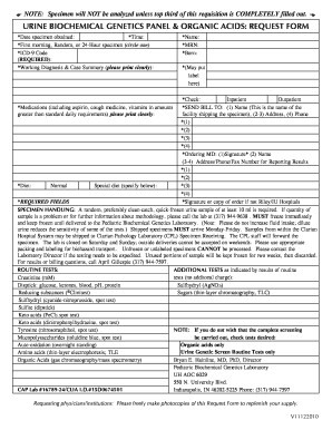 Urine Biochemical Genetics Panel Request Form