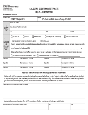 Colorado Sales Tax Exemption Certificate