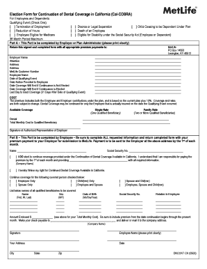 California COBRA Dental Coverage Election Form
