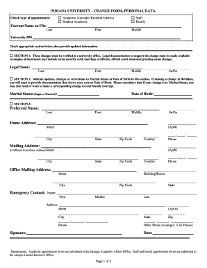 Indiana University Personal Data Change Form