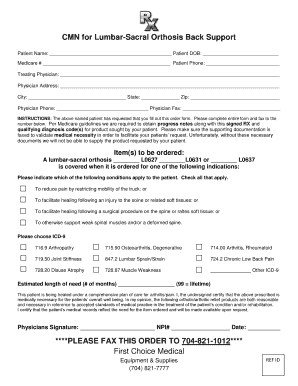 Lumbar-Sacral Orthosis Order Form