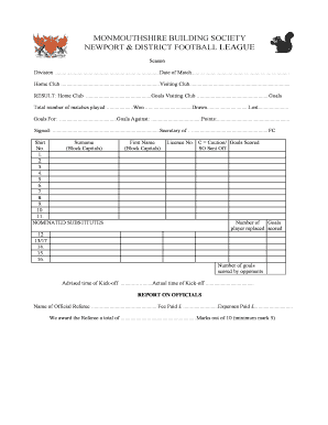 Football Match Report Form