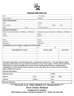 Physicians DME Order Form
