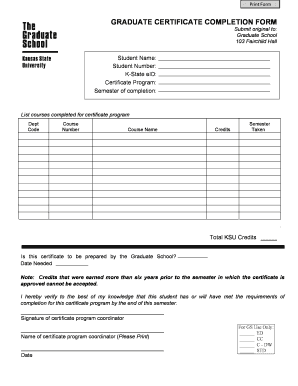 Graduate Certificate Completion Form