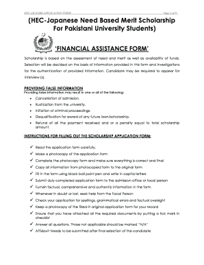 HEC-Japanese Need Based Merit Scholarship Application Form