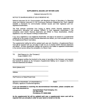 Supplemental Mailing List Return Card