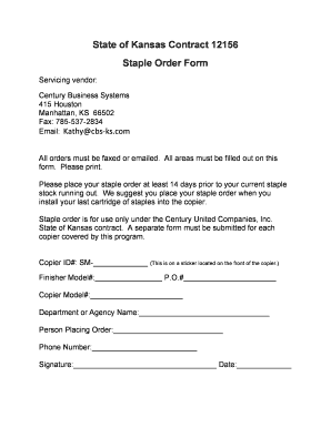 Kansas Staple Order Form