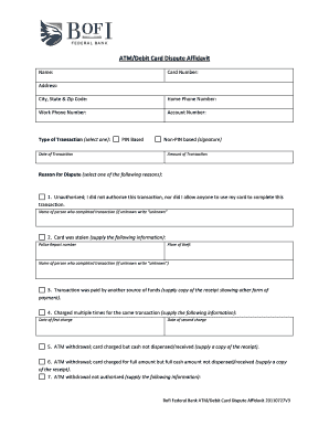 ATM/Debit Card Dispute Affidavit