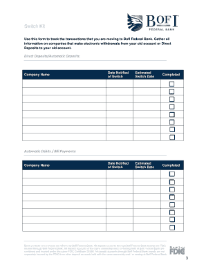 BofI Federal Bank Business Account Switch Kit