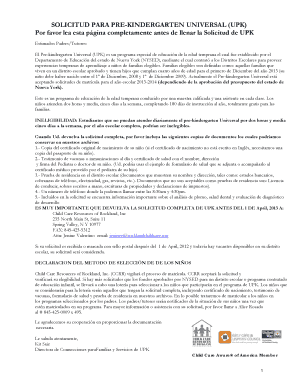 Solicitud para Pre-Kindergarten Universal (UPK)