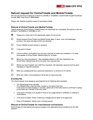 SBB OnlineTicket and MobileTicket Refund Request