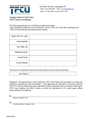VISA Check Card Request Form