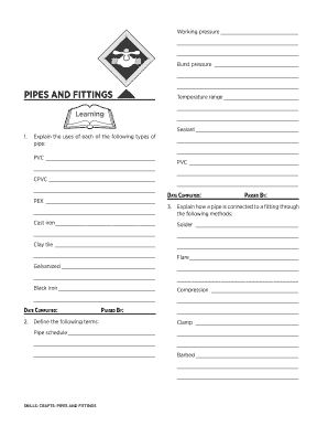 Pipes and Fittings Skills Worksheet