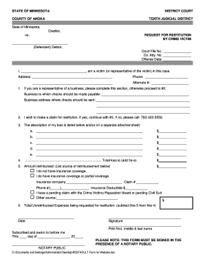 Minnesota Restitution Request Form