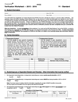 KVCC Verification Worksheet 2015-2016