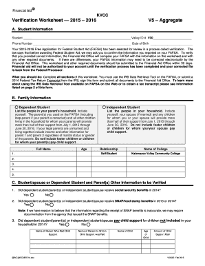 KVCC Verification Worksheet
