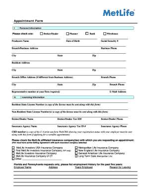 MetLife Insurance Producer Appointment Form