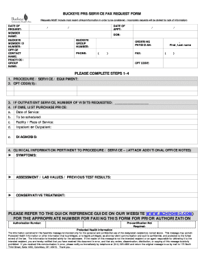 Buckeye Pre-Service Fax Request Form