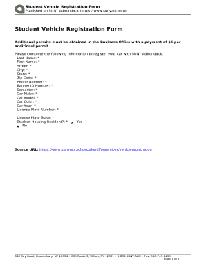 Student Vehicle Registration Form